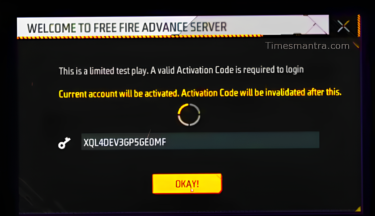 Free Fire Advance Server Activation Code